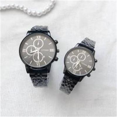 ست ساعت سیتیزن بند استیل مشکی صفحه مشکی - کد 333