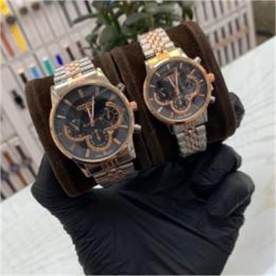 ست ساعت سیتیزن بند استیل 2 رنگ رزگلد صفحه مشکی - کد 255