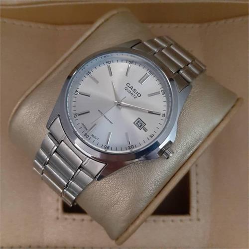 ساعت کاسیو بند استیل نقره ای صفحه سفید مردانه - کد 177
