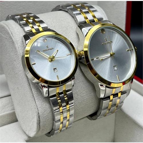 ست ساعت رومانسون بنداستیل دو رنگ صفحه سفید - کد 339