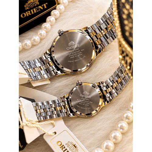 ست ساعت ORIENT بنداستیل دورنگ صفحه مشکی 827