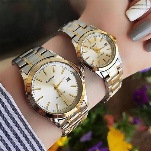 ست ساعت کاسیو دورنگ طلایی صفحه سفید
