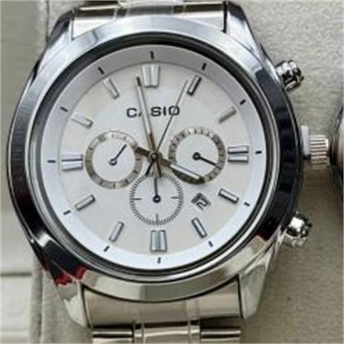 ساعت کاسیو بند استیل نقره ای صفحه سفید مردانه - کد 201