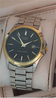 ساعت کاسیو بند استیل 2 رنگ طلایی صفحه مشکی مردانه - کد 150