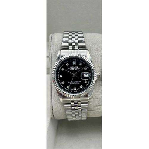 ساعت رولکس بند استیل نقره ای صفحه مشکی مردانه - کد 123