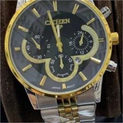 ساعت سیتیزن بند استیل 2 رنگ طلایی صفحه مشکي مردانه - کد 250