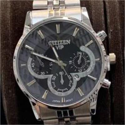 ساعت سیتیزن بند استیل نقره ای صفحه مشکی مردانه - کد 268