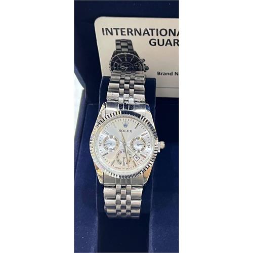 ساعت رولکس بند استیل نقره ای صفحه سفید مردانه - کد 147