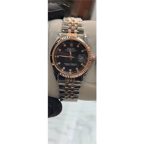 ساعت رولکس بند استیل 2 رنگ رزگلد صفحه مشکی مردانه - کد111