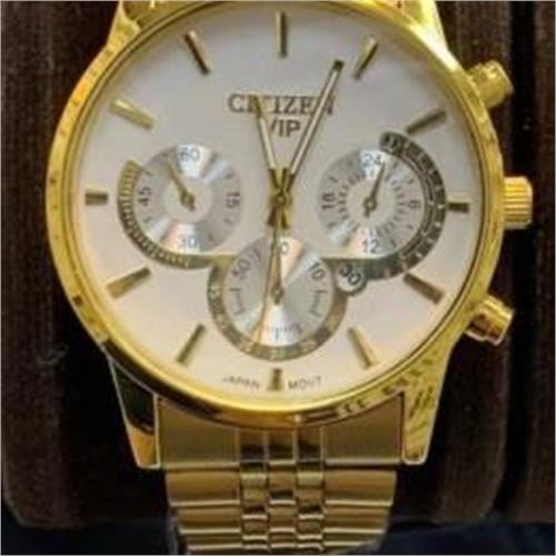 ساعت سیتیزن بند استیل طلایی صفحه سفید مردانه - کد 265