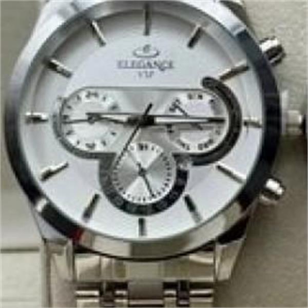 ساعت الگانس بند استیل نقره ای صفحه سفید مردانه - کد 244