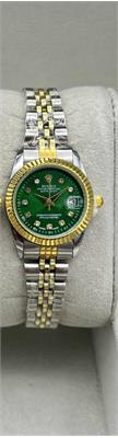 ساعت رولکس بند استیل 2 رنگ طلایی صفحه سبز زنانه - کد 136