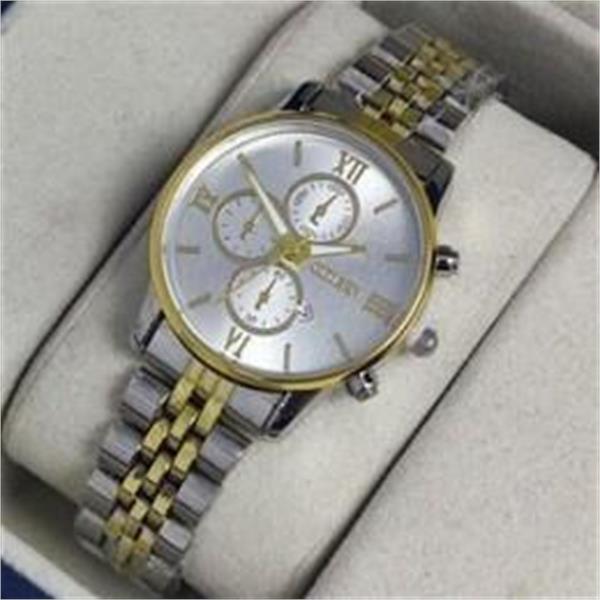 ساعت سیتیزن بنددورنگ طلایی صفحه سفید مردانه - کد 307