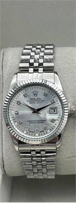 ساعت رولکس بند استیل نقره ای صفحه سفید مردانه - کد 126