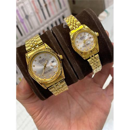 ست ساعت رولکس بند استیل طلایی صفحه سفید - کد 119