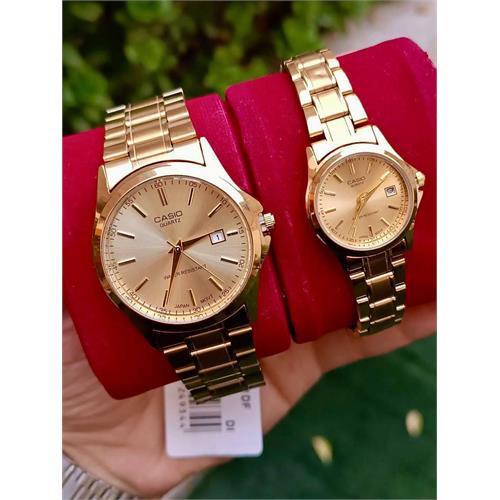 ست ساعت کاسیو بند استیل طلایی صفحه طلایی - کد 167