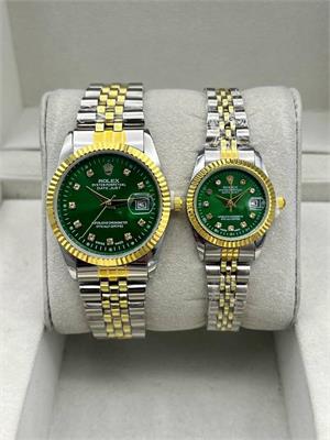 ست ساعت رولکس بند استیل 2 رنگ طلایی صفحه سبز - کد 134