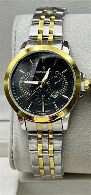 ساعت زنانه رومانسون بنددورنگ طلایی صفحه مشکی - کد 353