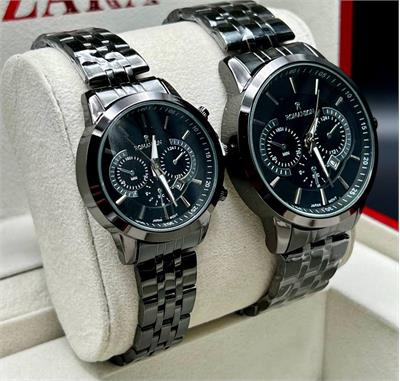 ست ساعت رومانسون بند استیل مشکی صفحه مشکی - کد 363