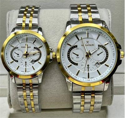 ساعت ست رومانسون بنددورنگ طلایی صفحه سفید - کد 354