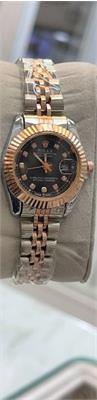 ساعت رولکس بند استیل 2 رنگ رزگلد صفحه مشکی زنانه - کد 112