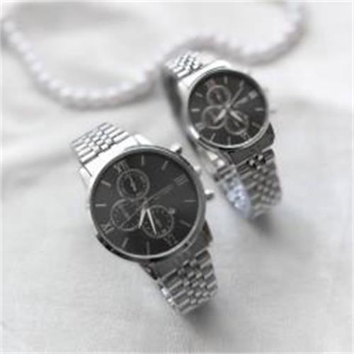 ست ساعت سیتیزن بند استیل نقره ای صفحه مشکی - کد 327