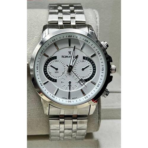 ساعت مردانه رومانسون مدل کوکو جدید بند نقره ای صفحه سفید - کد361