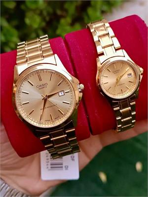 ست ساعت کاسیو بند استیل طلایی صفحه طلایی - کد 167