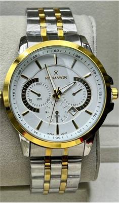ساعت مردانه رومانسون بنددورنگ طلایی صفحه سفید - کد 355