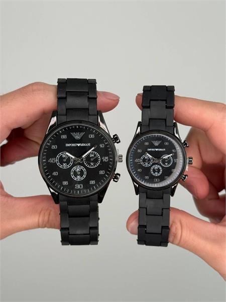 ست ساعت امپریو آرمانی بند پیو مشکی قاب مشکی - کد 404