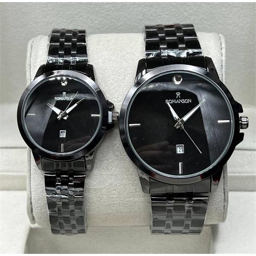 ساعت ست رومانسون بند مشکی صفحه مشکی - کد 348
