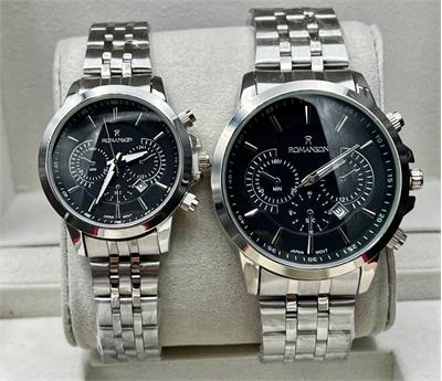 ساعت ست رومانسون بندنقره ای صفحه مشکی - کد 357