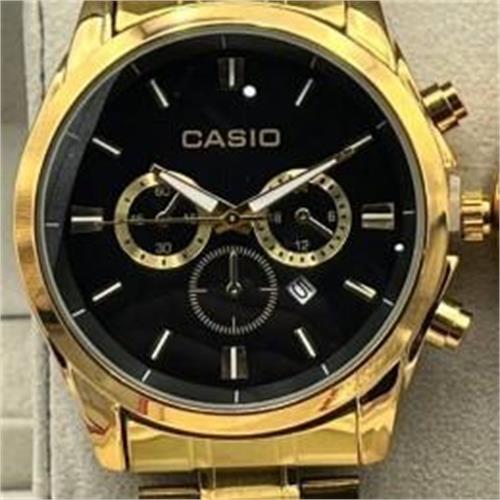 ساعت کاسیو بند استیل طلایی صفحه مشکی مردانه - کد 189