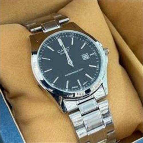 ساعت کاسیو بند استیل نقره ای صفحه مشکی مردانه - کد 174