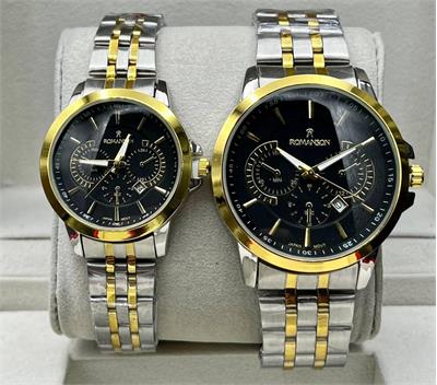 ساعت ست رومانسون بنددورنگ طلایی صفحه مشکی - کد 351