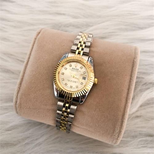ساعت رولکس بند استیل 2 رنگ طلایی صفحه طلایی زنانه - کد 109