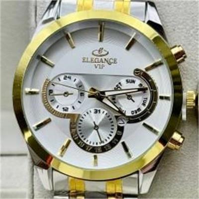 ساعت الگانس بند استیل 2 رنگ طلایی صفحه سفید مردانه - کد 232