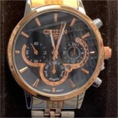 ساعت سیتیزن بند استیل 2 رنگ رزگلد صفحه مشکی زنانه - کد 257