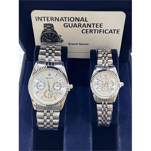 ست ساعت رولکس بند استیل نقره ای صفحه سفید - کد 146