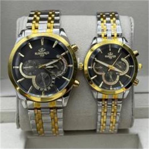 ست ساعت الگانس بند استیل 2 رنگ طلایی صفحه مشکی - کد 228