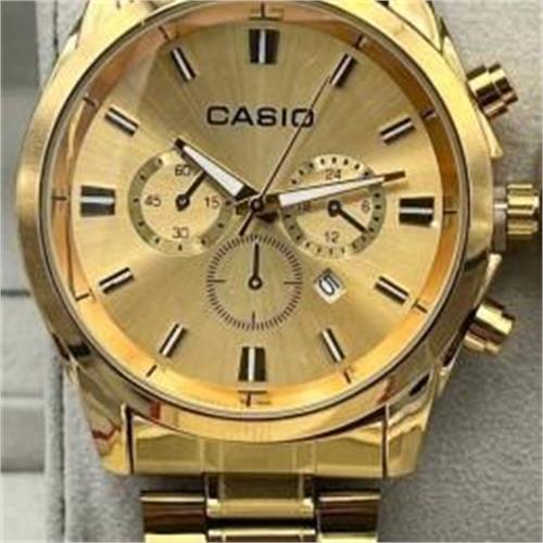 ساعت کاسیو بند استیل طلایی صفحه طلایی مردانه - کد 195