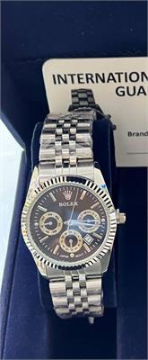 ساعت رولکس بند استیل نقره ای صفحه مشکی مردانه - کد 144