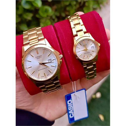 ست  ساعت کاسیو بند استیل طلایی صفحه سفید - کد 164