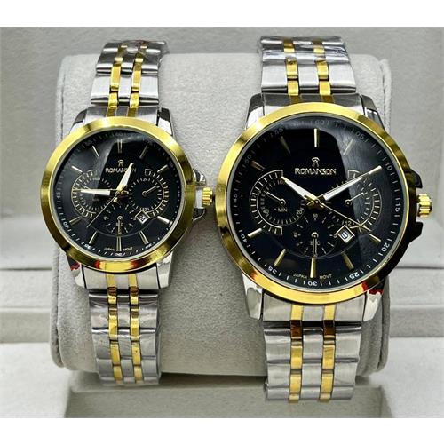 ساعت ست رومانسون مدل کوکو جدید بنددورنگ طلایی صفحه مشکی - کد 351