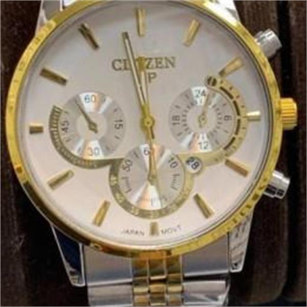ساعت سیتیزن بند استیل 2 رنگ طلایی صفحه سفید مردانه - کد 253