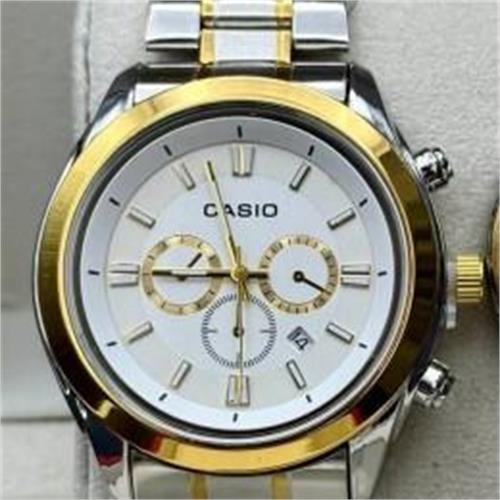 ساعت کاسیو بند استیل 2 رنگ طلایی صفحه سفید مردانه - کد 186