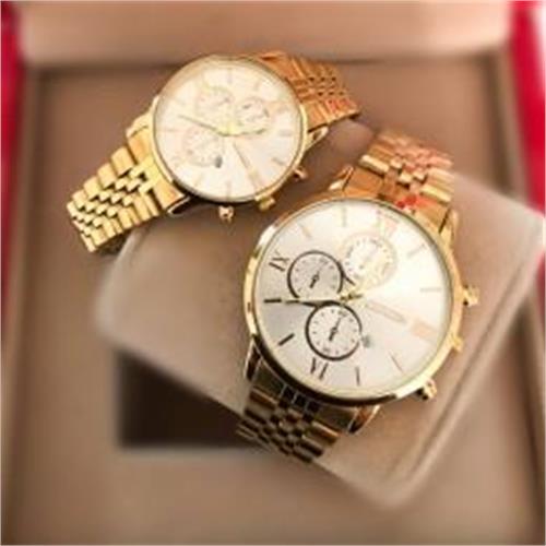 ست ساعت سیتیزن  بند  استیل طلایی صفحه سفید - کد 321
