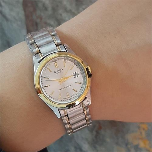 ساعت کاسیو بند استیل 2 رنگ طلایی صفحه سفید زنانه - کد 154