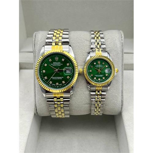 ست ساعت رولکس بند استیل 2 رنگ طلایی صفحه سبز - کد 134