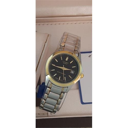 ساعت کاسیو بند استیل 2 رنگ طلایی صفحه مشکی زنانه - کد 151